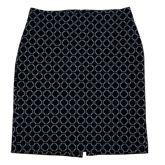Talbots Blue White Geometric Pattern Back Slit Skirt Size 8 Women's - Picture 1 of 6